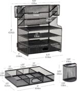 Mind Reader Mesh Desk Organizer, 6 Compartments, 1 Drawer, 2 Pen Cups, Office Desktop Organizer, Metal Mesh, Black - Image 4