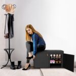 Seville Classics Cushioned Fabric Ottoman Hidden Storage Chest Footrest Chair, Padded Seat for Bedroom, Dorm, Loft, Living Room, Entryway, Hallway, Modern Gray, 33" Shoe Bench w/ Door - Image 3