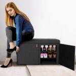 Seville Classics Cushioned Fabric Ottoman Hidden Storage Chest Footrest Chair, Padded Seat for Bedroom, Dorm, Loft, Living Room, Entryway, Hallway, Modern Gray, 33" Shoe Bench w/ Door - Image 8