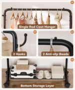 Homde Rolling Clothes Rack with Hooks: Standing Garment Storage for Indoor - Hanging Rod for Bedroom Laundry Room - Coat Dress Organizer on Wheels with luggage shelf (Black, 32") - Image 4