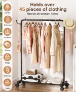 Homde Rolling Clothes Rack with Hooks: Standing Garment Storage for Indoor - Hanging Rod for Bedroom Laundry Room - Coat Dress Organizer on Wheels with luggage shelf (Black, 32") - Image 5
