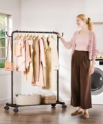 Homde Rolling Clothes Rack with Hooks: Standing Garment Storage for Indoor - Hanging Rod for Bedroom Laundry Room - Coat Dress Organizer on Wheels with luggage shelf (Black, 32") - Image 7