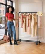 Homde Rolling Clothes Rack with Hooks: Standing Garment Storage for Indoor - Hanging Rod for Bedroom Laundry Room - Coat Dress Organizer on Wheels with luggage shelf (Black, 32") - Image 8