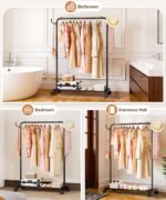 Homde Rolling Clothes Rack with Hooks: Standing Garment Storage for Indoor - Hanging Rod for Bedroom Laundry Room - Coat Dress Organizer on Wheels with luggage shelf (Black, 32") - Image 9