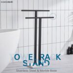 KOKOSIRI Bathroom Towel Racks 2-Tier Standing Towel Bars with Marble Base, Stainless Steel Freestanding Towels Holder, Thicken Steady Design, Matte Black THS0003-BK - Image 3