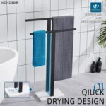 KOKOSIRI Bathroom Towel Racks 2-Tier Standing Towel Bars with Marble Base, Stainless Steel Freestanding Towels Holder, Thicken Steady Design, Matte Black THS0003-BK - Image 4