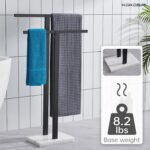 KOKOSIRI Bathroom Towel Racks 2-Tier Standing Towel Bars with Marble Base, Stainless Steel Freestanding Towels Holder, Thicken Steady Design, Matte Black THS0003-BK - Image 5