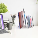 2 Pcs Triangle Desk File Organizer, 7 Slots Desktop Magazine Holder File Sorter,Metal Documents Rack Bookshelf Organizer for Office School Home, Black - Image 3