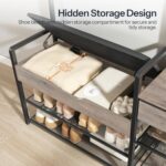 HOOBRO Hall Tree with Bench, Shoe and Coat Rack for Entryway, Coat Rack with Bench, Flip Top Storage Box, PU Cushioned Seat, Non-Woven Fabric Drawer, for Entrance, Greige and Black BG110MT01 - Image 6