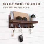 Natural Wooden Key Holder - Wall Mounted Mail Organizer and Key Hanger - Rustic Farmhouse Entryway Shelf with 4 Double Hooks - Decorative Rack for Car Keys, Wallet (Dark Brown) - Image 3