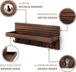 Natural Wooden Key Holder - Wall Mounted Mail Organizer and Key Hanger - Rustic Farmhouse Entryway Shelf with 4 Double Hooks - Decorative Rack for Car Keys, Wallet (Dark Brown) - Image 4