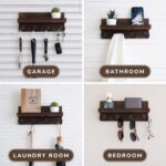 Natural Wooden Key Holder - Wall Mounted Mail Organizer and Key Hanger - Rustic Farmhouse Entryway Shelf with 4 Double Hooks - Decorative Rack for Car Keys, Wallet (Dark Brown) - Image 5