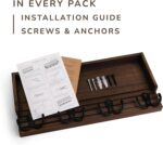 Natural Wooden Key Holder - Wall Mounted Mail Organizer and Key Hanger - Rustic Farmhouse Entryway Shelf with 4 Double Hooks - Decorative Rack for Car Keys, Wallet (Dark Brown) - Image 6