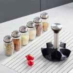 Rotating Spice Rack with 6 pcs Jars Set, Revolving Spice Organizer, Glass Seasoning Jar Household Multi-Functional Rotating Storage box - Image 4