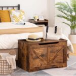 HOOBRO Storage Bench, 29.5” Retro Wooden Storage Chest with U-Shaped Cut-Out Pull, Safety Hinge, Supports 220 lb and Easy Assembly for Toy Box Organizer (Rustic Brown) BF77CW01 - Image 4