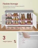 VASAGLE Shoe Storage Bench with Cushion, 3-Tier Entryway Bench with Padded Seat, Doors, Adjustable Shelves, 14 x 39.8 x 20.7 Inches, for Hallway, Bedroom, Cloud White and Dove Gray ULSB044W01 - Image 5