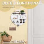 kuaima Key Holder Wall Mount, Round Wooden Key Rack with Shelf, Sunglasses Hanger, Storage Box, Multi Hooks, 12 Inch, White and Black - Image 3