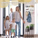 kuaima Key Holder Wall Mount, Round Wooden Key Rack with Shelf, Sunglasses Hanger, Storage Box, Multi Hooks, 12 Inch, White and Black - Image 4