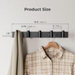 Black Wall Mounted Coat Rack – 5 T-Shaped Pegs for Hats, Bags & Towels, Heavy-Duty Metal Rail for Entryway, Bathroom, Closet, Bedroom (1 Pack) - Image 3