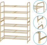 Simple Trending 3-Tier Stackable Shoe Rack, Expandable & Adjustable Shoe Shelf Storage Organizer, Metal Mesh, Gold - Image 6