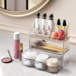 Medicine Cabinet Organizer 3 Tier, Stackable Bathroom Mirror Cabinet Storage，Small Makeup Organizers with 2 Drawer and 1 Tray for Wall Cabinet， Closet， Vanity, Countertop, Clear - Image 3