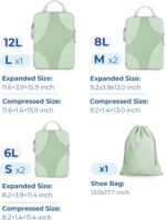 BAGSMART Compression Packing Cubes for Travel, Compressible Luggage Organizer for Cruise Ship, Lightweight Travel Essentials 6-Pack 1L+2M+2S+1Shoe Bag, Fruit Green - Image 3