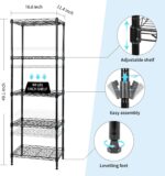 5-Tier Wire Shelving Adjustable Shelves Unit Metal Storage Rack for Laundry Bathroom Kitchen Pantry Closet Organization (Black, 16.6" L x 11.4" W x 49.1" H) - Image 4