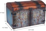 Household Essentials Vintage Wood Storage Trunk, Large, Blue Body/Brown Lid/Floral Design - Image 4