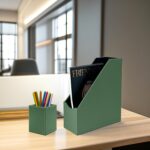 UnionBasic Magazine File Holder, Leatherette Desktop Document Organizer, Home Office Paper Holder File Storage Literature Sorter, Malachite Green - Image 3