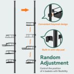 Corner Shower Caddy Tension Pole, 4 Tier Rustproof Shower Tension Rod Organizer, Adjustable 25-125 Inch Bathroom Shower Organizer Shelves for Bathtub Shampoo Storage, Black - Image 5