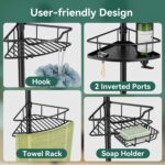 Corner Shower Caddy Tension Pole, 4 Tier Rustproof Shower Tension Rod Organizer, Adjustable 25-125 Inch Bathroom Shower Organizer Shelves for Bathtub Shampoo Storage, Black - Image 7