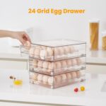 vacane 24 Capacity Egg Holder for Refrigerator, Egg Drawer for Fridge Pull Out Egg Storage Container with Non-Slip Pads Clear Egg Tray Egg Organizer - 2 Pack - Image 4