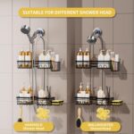 Shower Caddy Hanging - Shower Caddy for Handheld Shower Heads with Soap holder, Toothbrush Holder & Suction Hook, Universal 0.82-inch Fit with Non-Slip Rubber Pad, Black - Image 3