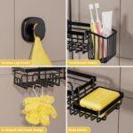 Shower Caddy Hanging - Shower Caddy for Handheld Shower Heads with Soap holder, Toothbrush Holder & Suction Hook, Universal 0.82-inch Fit with Non-Slip Rubber Pad, Black - Image 5