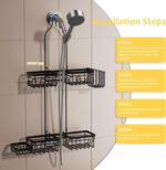 Shower Caddy Hanging - Shower Caddy for Handheld Shower Heads with Soap holder, Toothbrush Holder & Suction Hook, Universal 0.82-inch Fit with Non-Slip Rubber Pad, Black - Image 6