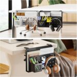 Desk Side Storage Organizer, No Drill Under Desk Laptop Holder, Clamp on Desks Shelf with Pegboard Accessories, Hanging Laptop Mount, Fits Flat Edge 0.4" to 2.2", Black - Image 4