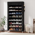 Laiensia 9-Tier Vertical Shoe Rack Organizer, Space Saving Shoe Storage Organizer, Non-Woven Cover Shoe Shelf Holds 36-45 Pairs for Bedroom, Hallway, Closet Entryway, Black - Image 3