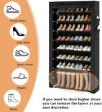 Laiensia 9-Tier Vertical Shoe Rack Organizer, Space Saving Shoe Storage Organizer, Non-Woven Cover Shoe Shelf Holds 36-45 Pairs for Bedroom, Hallway, Closet Entryway, Black - Image 6