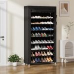 Laiensia 9-Tier Vertical Shoe Rack Organizer, Space Saving Shoe Storage Organizer, Non-Woven Cover Shoe Shelf Holds 36-45 Pairs for Bedroom, Hallway, Closet Entryway, Black - Image 7