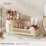 Rotating Makeup Organizer Countertop,Large Capacity Makeup Organizers for Vanity,2 in 1 makeup storage organizer for Bathrooms,Cosmetic Display Case(Cream) - Image 3