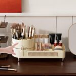 Rotating Makeup Organizer Countertop,Large Capacity Makeup Organizers for Vanity,2 in 1 makeup storage organizer for Bathrooms,Cosmetic Display Case(Cream) - Image 4