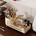 Rotating Makeup Organizer Countertop,Large Capacity Makeup Organizers for Vanity,2 in 1 makeup storage organizer for Bathrooms,Cosmetic Display Case(Cream) - Image 5