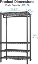 VIPEK V1 Wire Garment Rack 4 Tiers Heavy Duty Clothes Racks for Hanging Clothes Large Clothing Rack Freestanding Closet with Hanging Rod, 35.4'' L X 15.7'' W X 70.9'' H, Max Load 500LBS, Black - Image 4