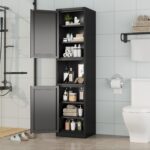 Tall Narrow Storage Cabinet 66.93" H Tall Bathroom Cabinet Metal Pantry Cabinets, 4 Adjustable Shelves for Kitchen, Home Office, Living Room, Dinning Room (16 inches Wide Black) - Image 3