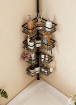 Corner Shower Caddy Tension Pole - 4-Tier Shower Corner Shelf for Bathtub Bathroom Shower Organizer - Adjustable 34in-120in, Space Saving Bathtub Accessory Shelves, Black - Image 3