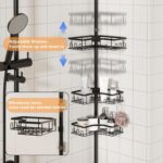 Corner Shower Caddy Tension Pole - 4-Tier Shower Corner Shelf for Bathtub Bathroom Shower Organizer - Adjustable 34in-120in, Space Saving Bathtub Accessory Shelves, Black - Image 4