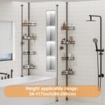 Corner Shower Caddy Tension Pole - 4-Tier Shower Corner Shelf for Bathtub Bathroom Shower Organizer - Adjustable 34in-120in, Space Saving Bathtub Accessory Shelves, Black - Image 5
