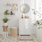 SONGMICS VASAGLE Free Standing Bathroom Cabinet with Drawer and Adjustable Shelf, Kitchen Cupboard, Wooden Entryway Storage Cabinet White, 23.6" L x 11.8" W x 31.5" H, UBBC61WT - Image 3