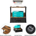 aboxoo Printer Stand for Desk with Storage Drawer, 2 Tier Desktop Or UnderDesk Shelf, Multi-Purpose Desk Organizer for Home Office, fit Fax Machine/3D Printer/Scanner, Rustic Brown - Image 3