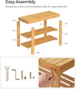SONGMICS Shoe Rack Bench, 3-Tier Bamboo Shoe Storage Organizer, Entryway Bench, Holds Up to 286 lb, 11.3 x 27.6 x 17.8 Inches, for Entryway Bathroom Bedroom, Natural ULBS04N - Image 6